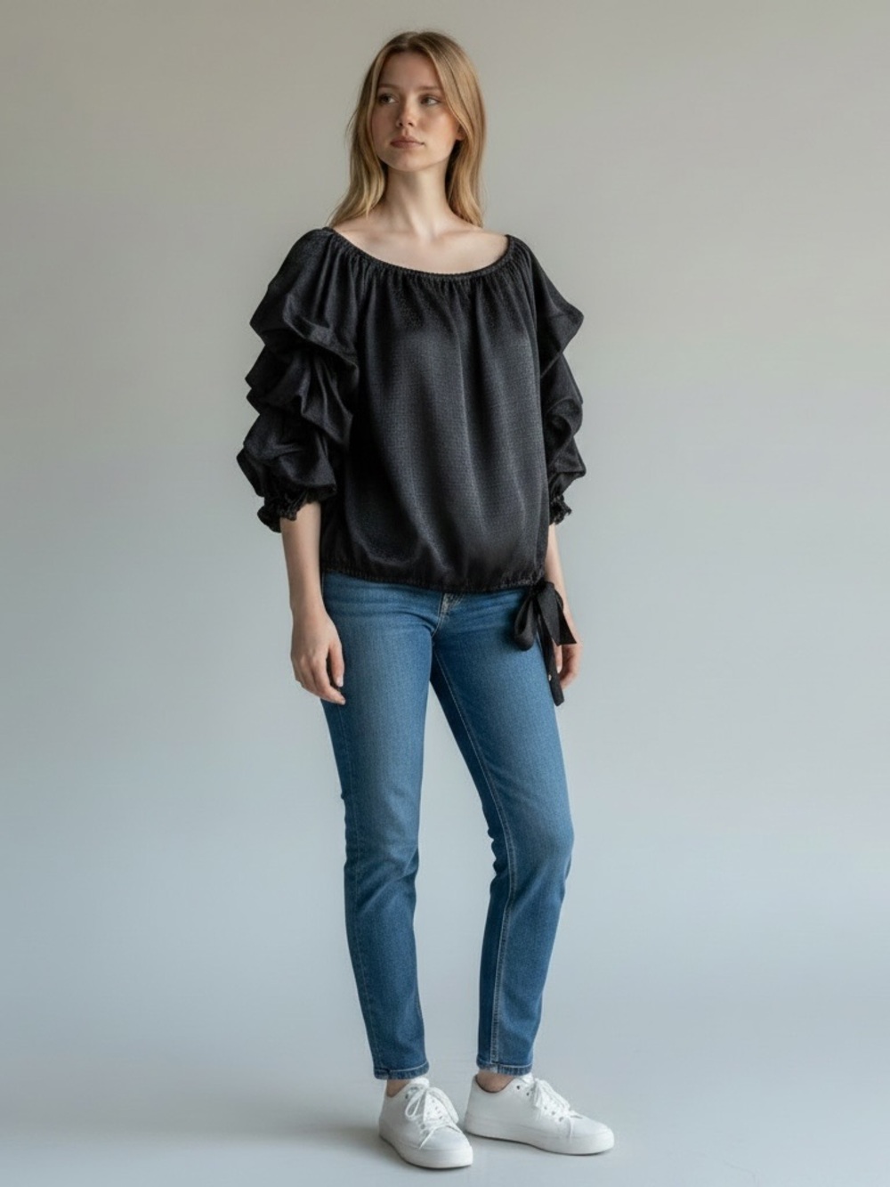 Vince Camuto Black Off Shoulder Ruffle Sleeve Top XL - Picture 5 of 14